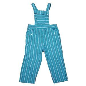 Vtg IZOD Lacoste Overalls Girls 2T Pink Green Striped Pants Preppy 100% Cotton